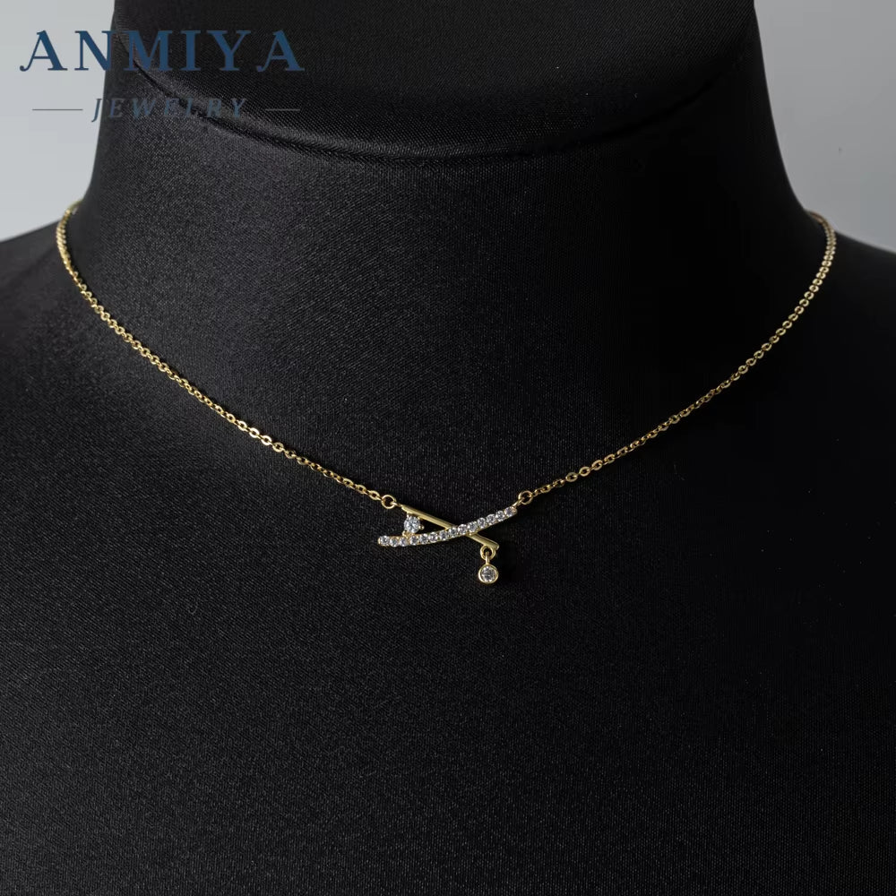 Fine Hot Sale Wholesale One-Line Shape 18K Gold Plated Zircon 925 Sterling Silver Necklace for Women