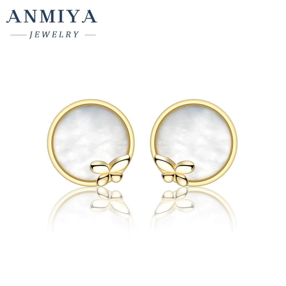 OEM 925 Silver Jewelry Trendy round Shape Charms Stud Lady Dainty Earring Jewelry Plated Stud Shell Earring