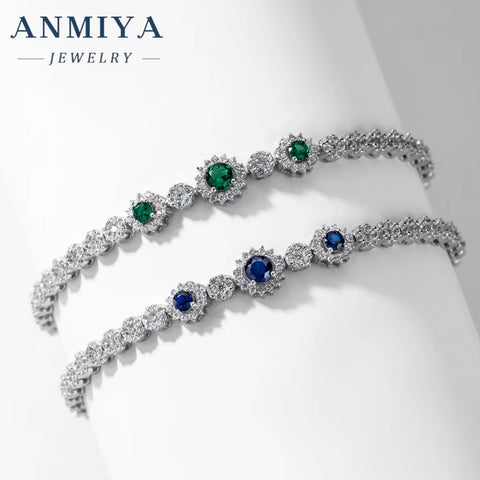 18K Gold Plated Tennis Chain round Green Blue Zircon Bracelet Unisex Fashion Women Jewelry for Weddings Parties Engagements