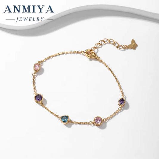 Fine Jewelry 925 Sterling Silver 18K Gold Plated Simple Design Heart Shape Chain Bracelet for Women