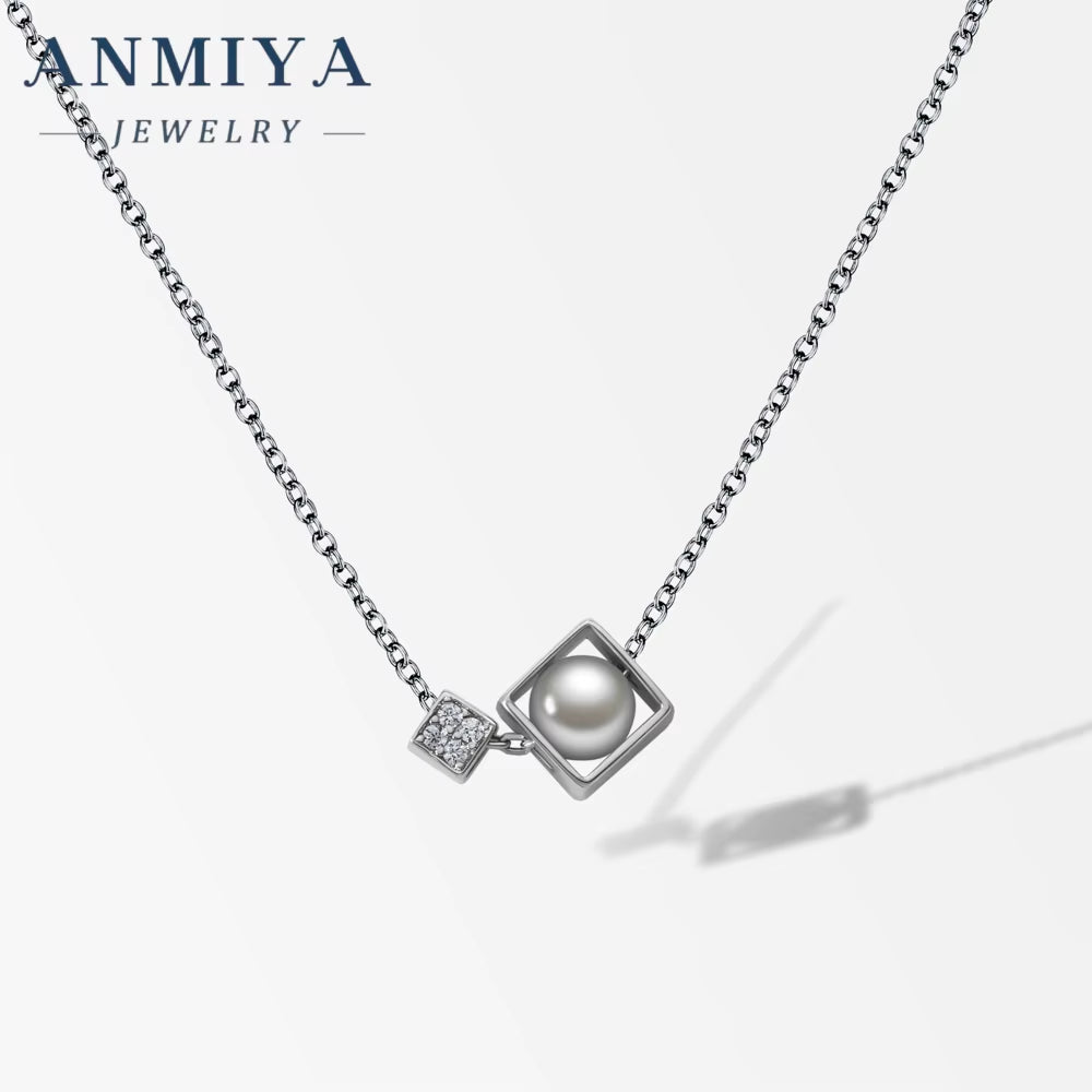 Latest Design Fine Jewelry 925 Sterling Silver Necklace Inlaid Square Fresh Water Pearls Beat Gift Necklace