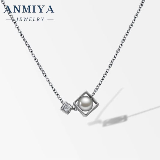Latest Design Fine Jewelry 925 Sterling Silver Necklace Inlaid Square Fresh Water Pearls Beat Gift Necklace