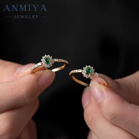 ANMIYA Green Cz Custom Wedding 925 Sterling Silver Gemstone Cubic Zirconia Ring
