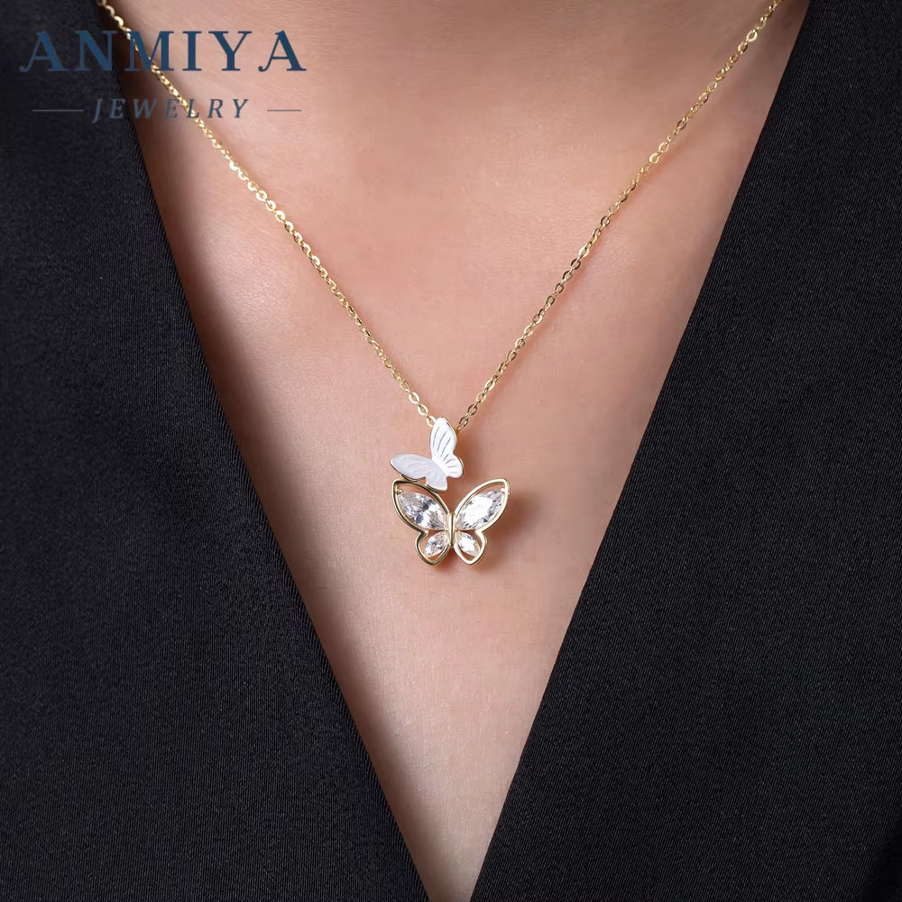 Anniversary Gift 925 Sterling Silver Fashion Jewelry Pendent Necklaces Butterfly Stud Earrings Set Jewelry for Women