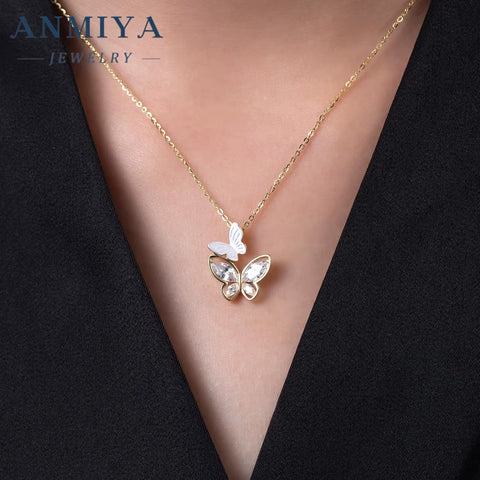 Anniversary Gift 925 Sterling Silver Fashion Jewelry Pendent Necklaces Butterfly Stud Earrings Set Jewelry for Women