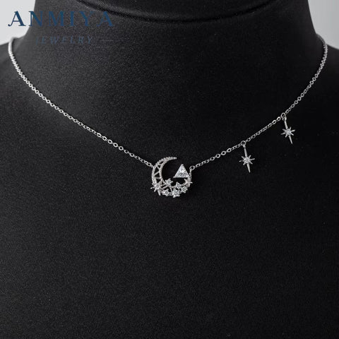 INS Trendy Fashion 925 Sterling Silver Necklaces Moon Shiny Fashion Jewelry Necklaces