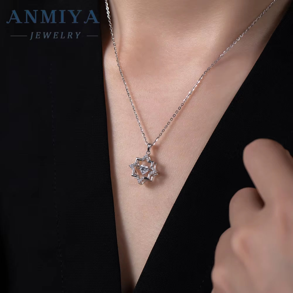 ANMIYA 925 Silver 18K Gold Plated Trendy Hollow Star with Zircon Heart Necklace Valentine'S Day Gift