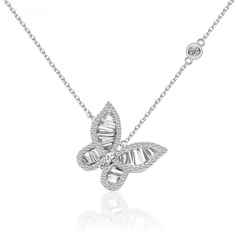 ANMIYA Women'S Fashion Silver Chain Zircon Rhodium Plating Premium Jewelry Butterfly Pendant Necklace