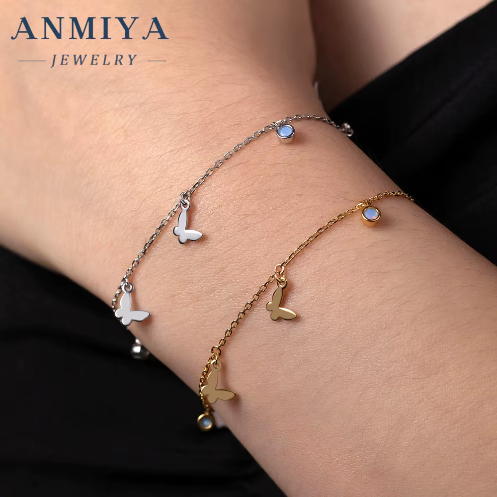 Accessory Jewelry Sterling 925 Jewelry Shiny Zircon Butterfly Pendant Tassel Anklet for Women Wholesale