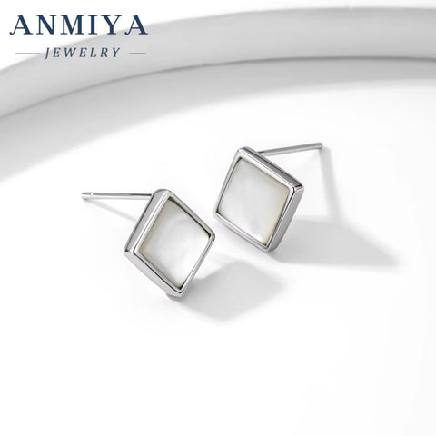 Trendy Temperament Fine Jewelry Earrings Diamond Square Fresh Water Pearl Stud Earrings for Women