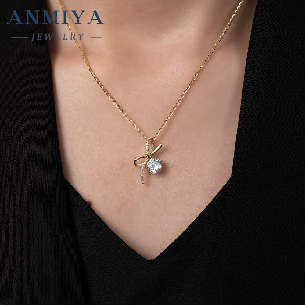 Exquisite Wedding Necklace Earring Set 925 Sterling Silver Micro-Inlaid Zircon Bow Jewelry Earrings Necklace for Women Gift