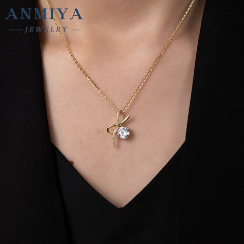 Exquisite Wedding Necklace Earring Set 925 Sterling Silver Micro-Inlaid Zircon Bow Jewelry Earrings Necklace for Women Gift