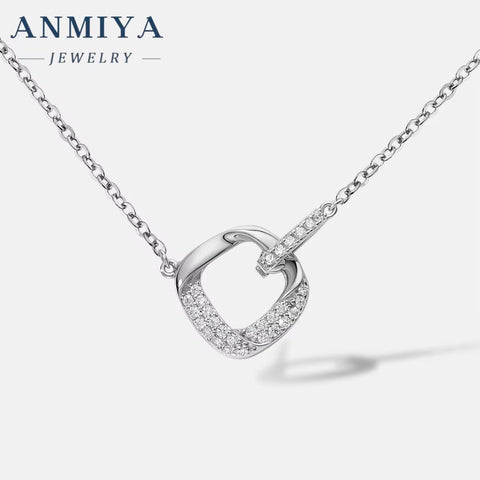 ANMIYA Geometric Square Hollow Zircon Stone 925 Silver Shine Sterling Silver 18K Gold Fashion Jewelry Girls Necklaces
