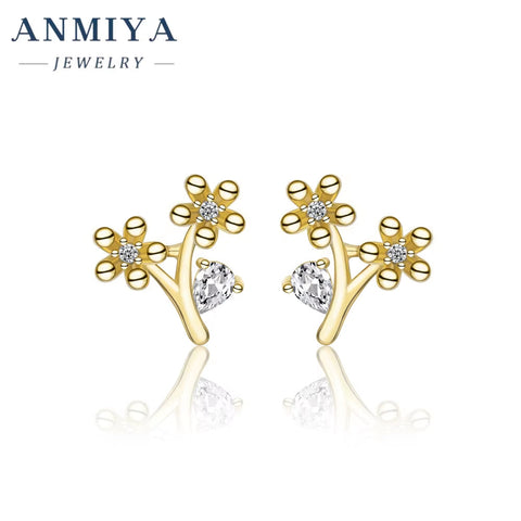 Niche Design Flower Shape Small Stud Earrings 925 Silver Gold Plating Jewelry Earrings for Girl