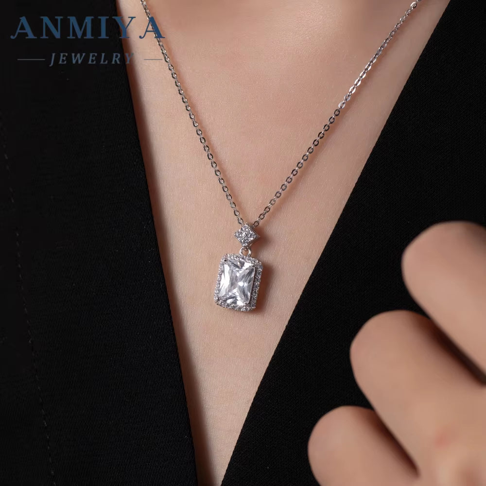 Fashion Jewelry Women 925 Sterling Silver Gold Plated Cubic Zircon Necklace Square Necklace for Women
