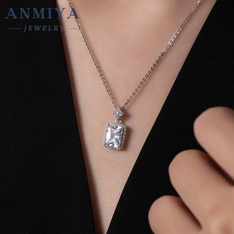 Fashion Jewelry Women 925 Sterling Silver Gold Plated Cubic Zircon Necklace Square Necklace for Women