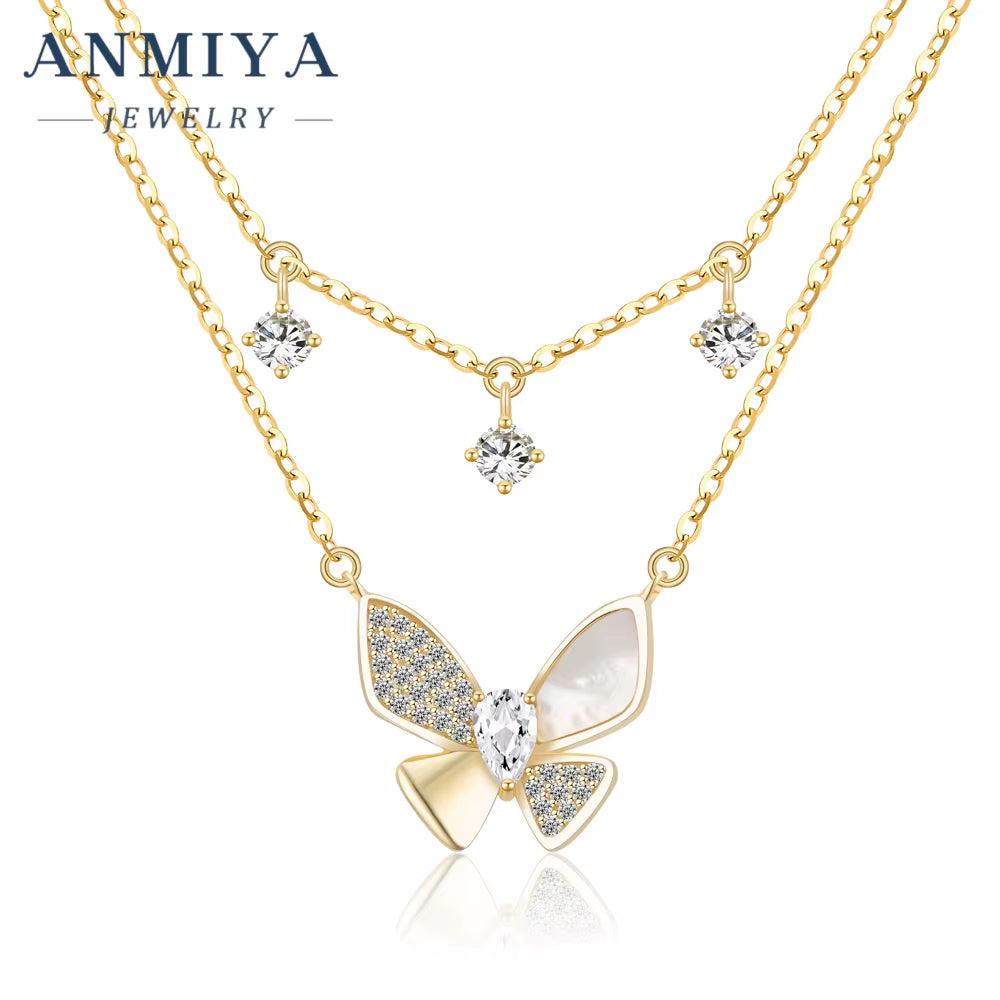 Female Sterling Silver Necklace Butterfly Shape Silver Necklace CZ Fashion Chains Necklaces
