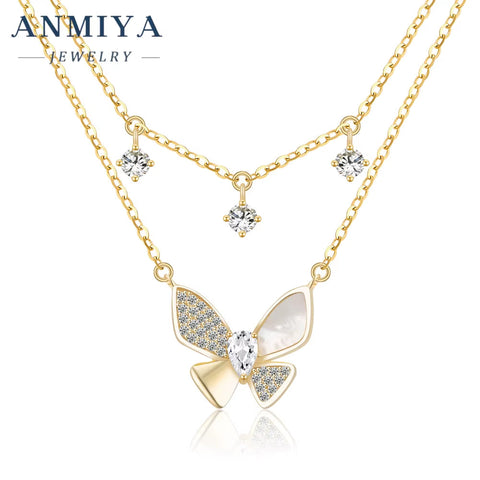 ANMIYA Fine Jewelry 925 Sterling Silver Necklace 18K 14K Gold Plated Butterfly Shape Charm Necklace