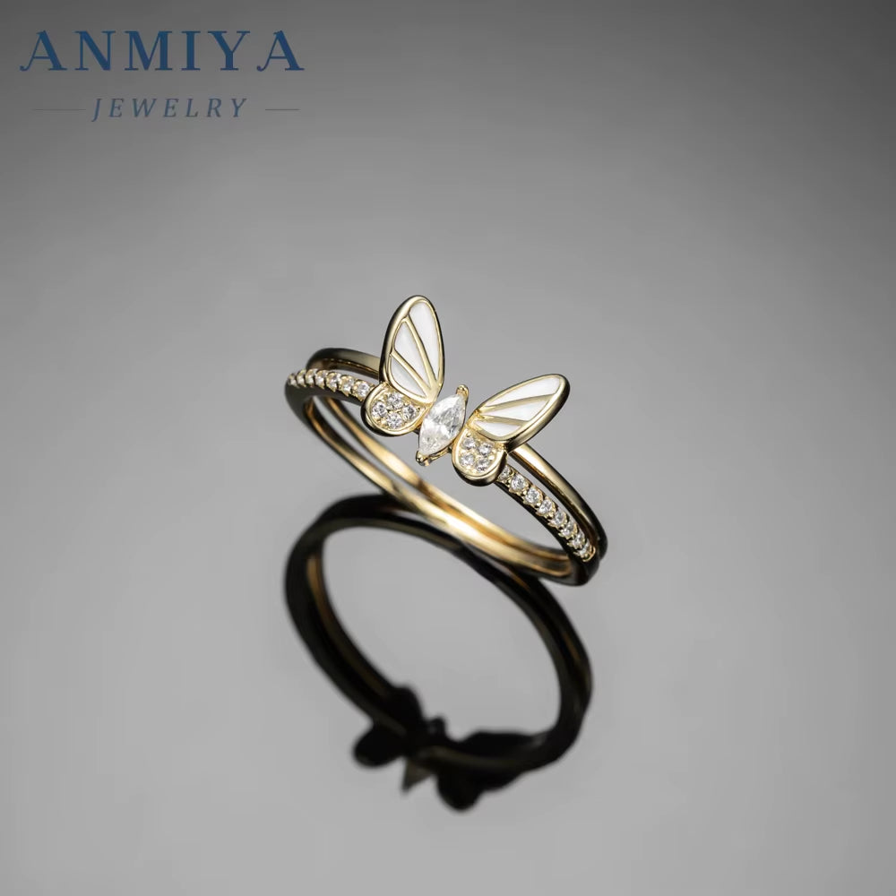 ANMIYA Promise Engagement 925 Silver Double Layer Butterfly Removable Rings Beat Gift for Wedding Rings Couple Set