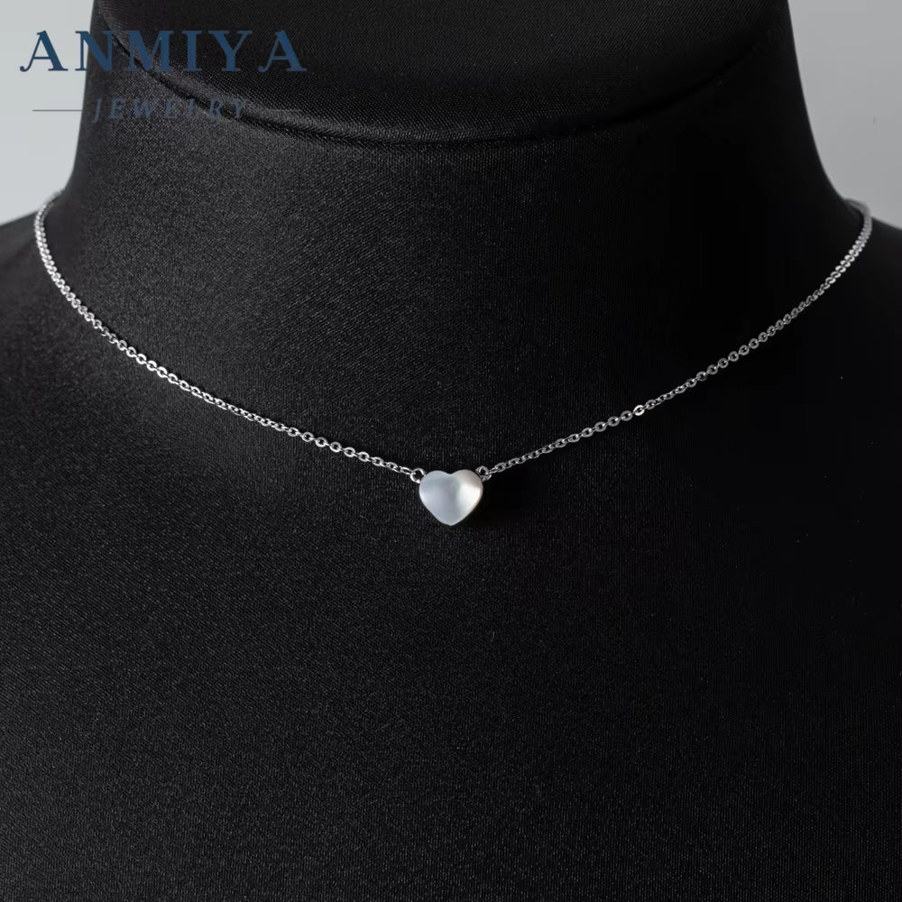 Dainty 925 Silver White Shell Heart Pendant Necklace Women Fashion Jewelry Charm Necklace for Women Girlfriend