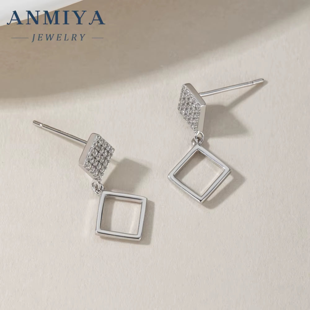 2024 Exquisite Simple 925 Rhomboid Shape Geometry Irregularity Stylish Zircon Earrings for Women