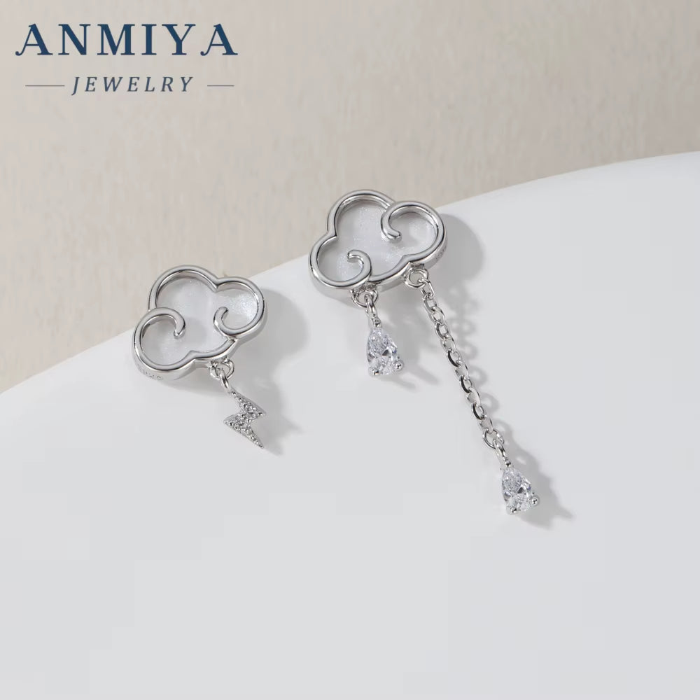 925 Silver Needle Delicate Zircon Clouds Drop Tiny Cute Asymmetric Temperament Ear Piercing Women Fashion Earrings