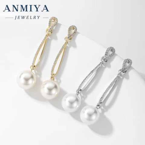 ANMIYA INS Trendy Fashion Long Fringe Tassels Fresh Water Pearl 925 Silver Customize Stud Earrings for Women