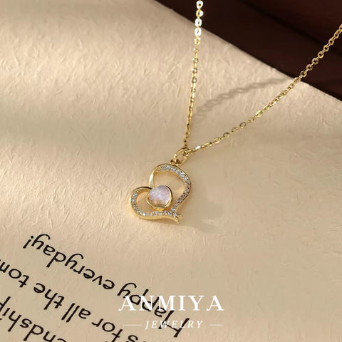 ANMIYA 925 Sterling Silver Link Chain Necklace Simple Heart Cubic Zirconia Pendant Fine Jewelry Necklace for Women Gift