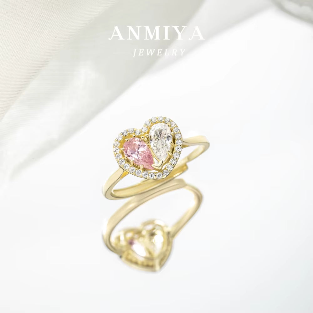 Hot Sale Custom Jewlery Design Fashion Rings Silver Gold Plated Cubic Zirconia Heart Rings for Women Valentine