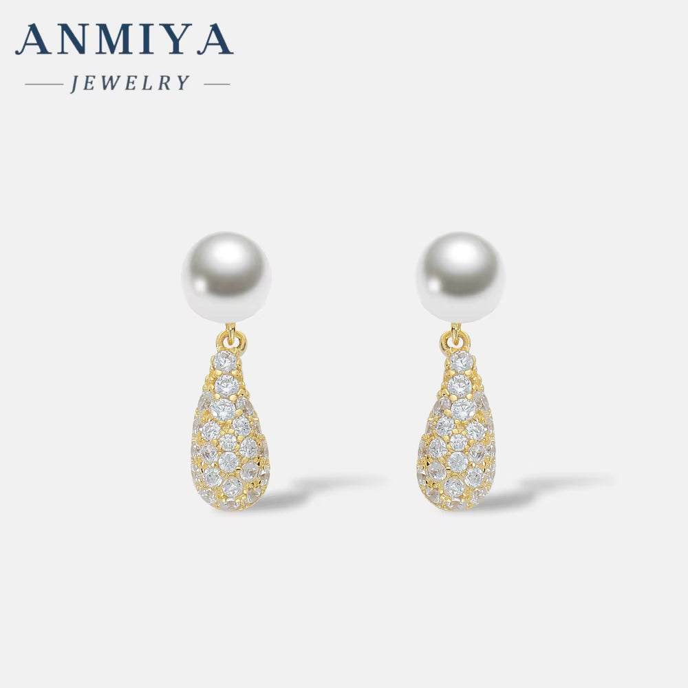 Fine Jewelry 925 Sterling Silver 18K Gold Plated Earrings Fresh Water Pearl Zircon Ear Earrings