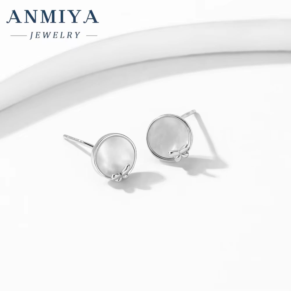 OEM 925 Silver Jewelry Trendy round Shape Charms Stud Lady Dainty Earring Jewelry Plated Stud Shell Earring