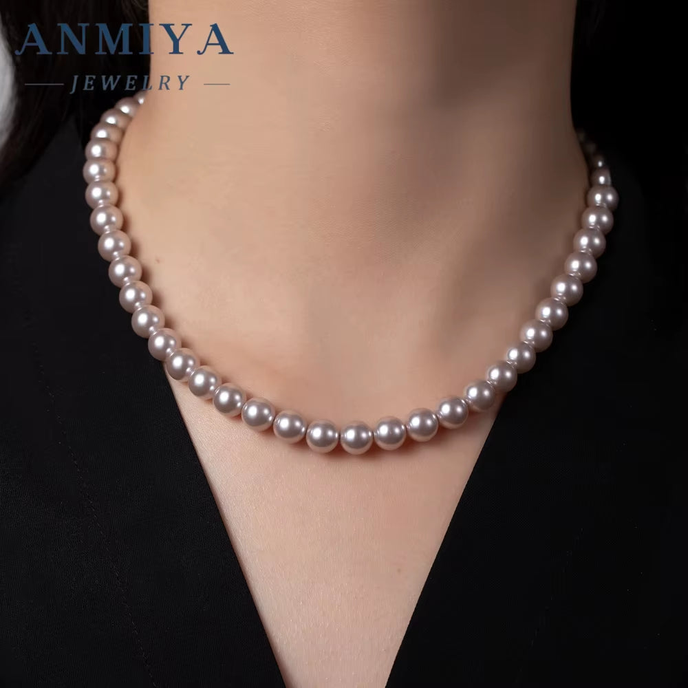 ANMIYA Elegant Minimalist 925 Silver Pearl Beaded Choker Women Wedding Gift Natural Freshwater Pearl Jewelry Necklace