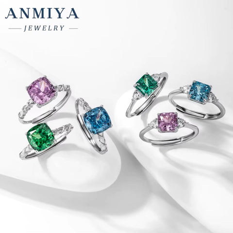 925 Sterling Silver Ring Zircon Waterproof Wedding Pink Green Blue Cubic Zirconia Silver Engagement Ring Set for Women Girls