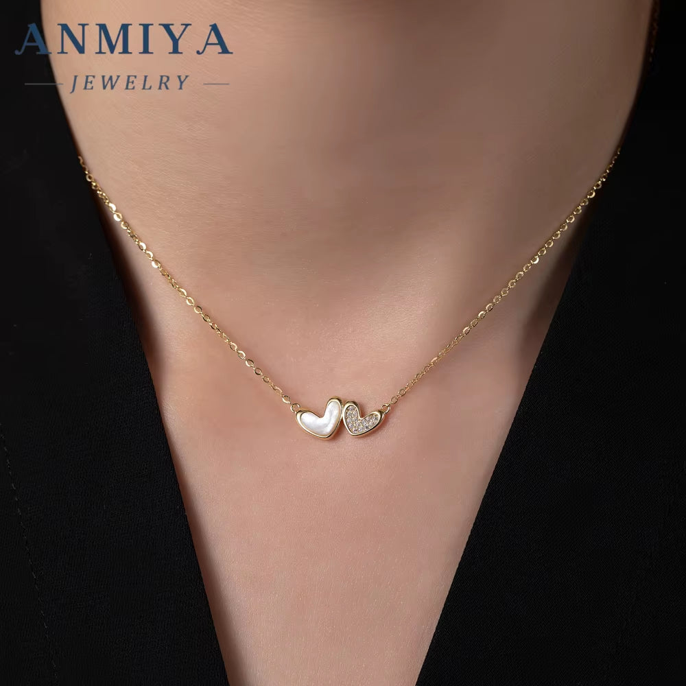 Exquisite 925 Sterling Silver Double Heart Pendant Linked Charm Best Jewelry Gift Couple Chain Necklace for Couples