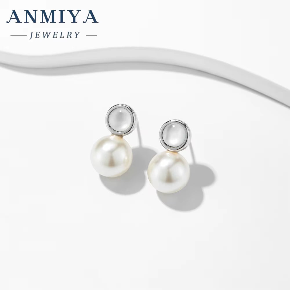 INS Korean Fine Jewelry 925 Silver Cubic Zirconia Pearl Earrings Pearl Stud Earrings