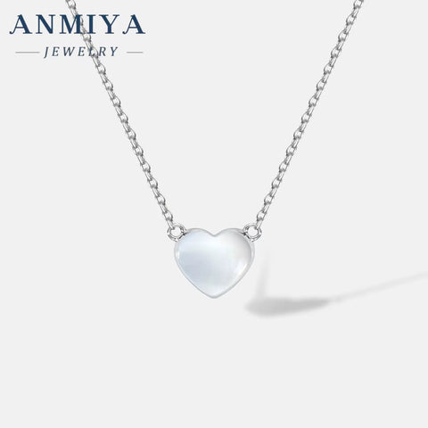 Dainty 925 Silver White Shell Heart Pendant Necklace Women Fashion Jewelry Charm Necklace for Women Girlfriend