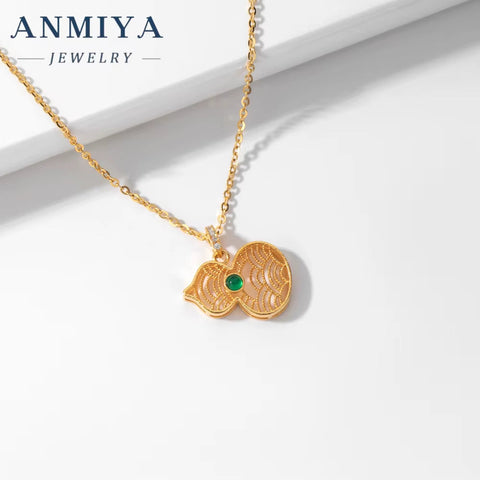 ANMIYA 925 Silver Calabash Shape Women Necklace Set Pearl Diamonds Pendant Necklace Fashion Jewelry for Women