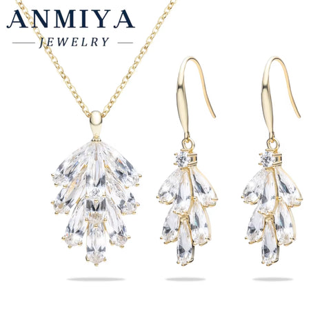Luxury Water Drop Shape Silver 925 Set with Precision-Cut Zircon Stones Necklace and Drop Earring Sets for Anniversary