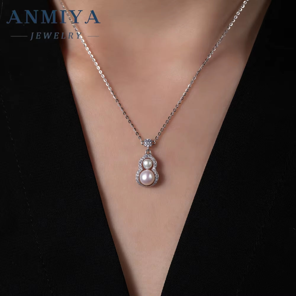 ANMIYA Certified 18K Gold Plated Hollow Diamond Calabash Pendant Gold Hipster Women'S Clavicle Chain Water Pearl Gold Wholesale