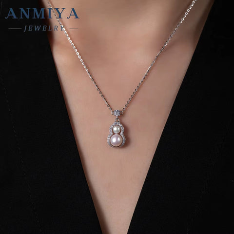 ANMIYA Certified 18K Gold Plated Hollow Diamond Calabash Pendant Gold Hipster Women'S Clavicle Chain Water Pearl Gold Wholesale