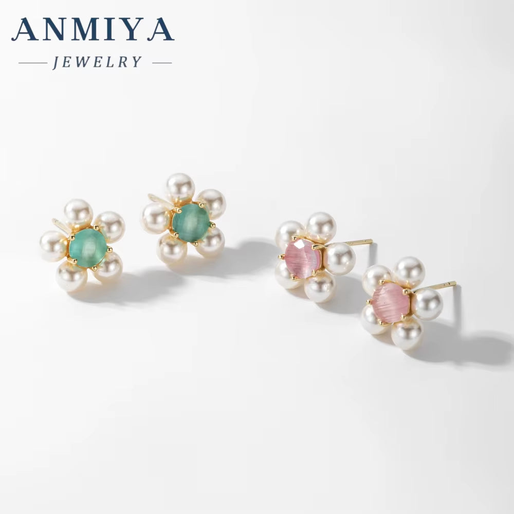 Green Pink Zircon Fresh Water Pearl 925 Silver Summer Sweet Girl Gift Earrings High Quality Unique Fine Jewelry Stud Earrings