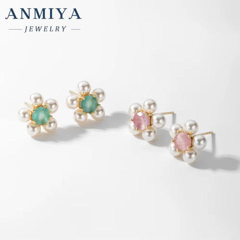 Green Pink Zircon Fresh Water Pearl 925 Silver Summer Sweet Girl Gift Earrings High Quality Unique Fine Jewelry Stud Earrings