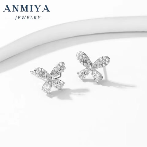 Wholesale 925 Sterling Silver Butterfly Stud Earrings 18K Gold Plated Zircon Cute Trendy Animal Jewelry Girls Gift Children