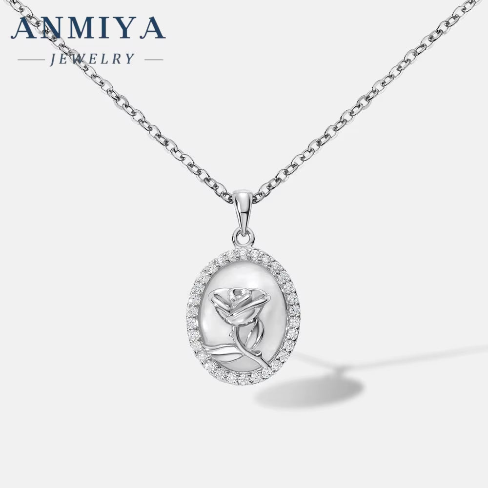 Vintage Rose round Shape Zircon Necklace 925 Sterling Silver Fashion Chains Necklaces for Girls Women