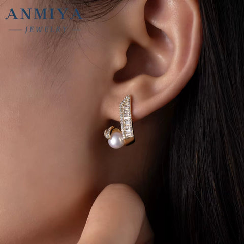 Geometric Unique Fresh Water Pearl Designer Earrings 925 Silver Luxury Stud Earrings for Bridal