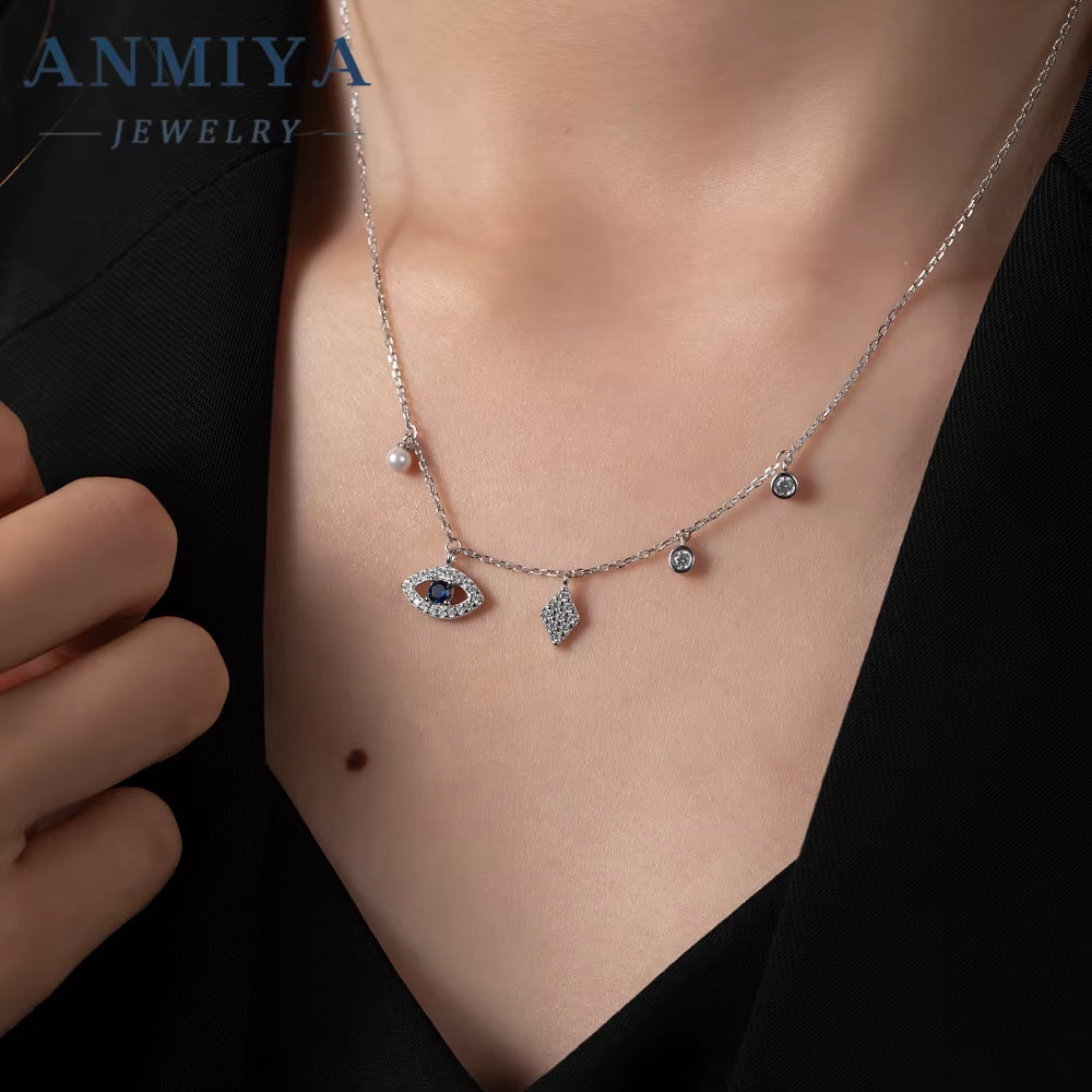 Tassels Summer Fashion Jewelry Hollow Out Zircon Evil Eye Necklace 925 Sterlings Silver Collarbone Necklace