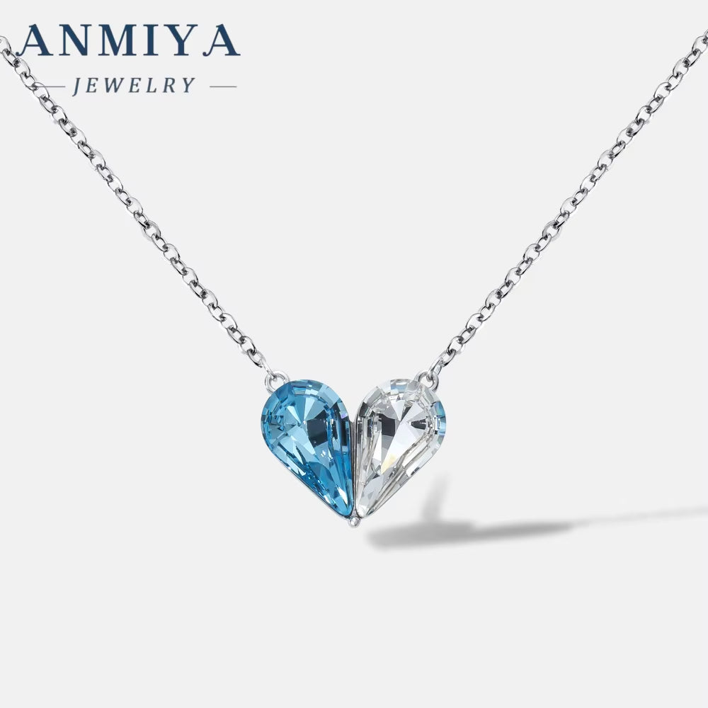 Original Design Silver Plated Necklace S925 Sterling Silver Pendant Necklace Pink Heart Crystal Necklace for Women Girls