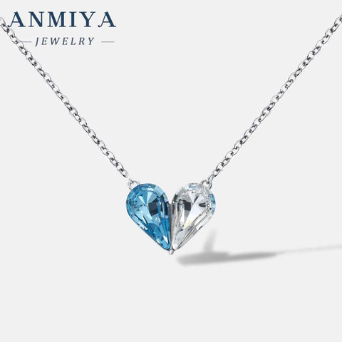 Original Design Silver Plated Necklace S925 Sterling Silver Pendant Necklace Pink Heart Crystal Necklace for Women Girls