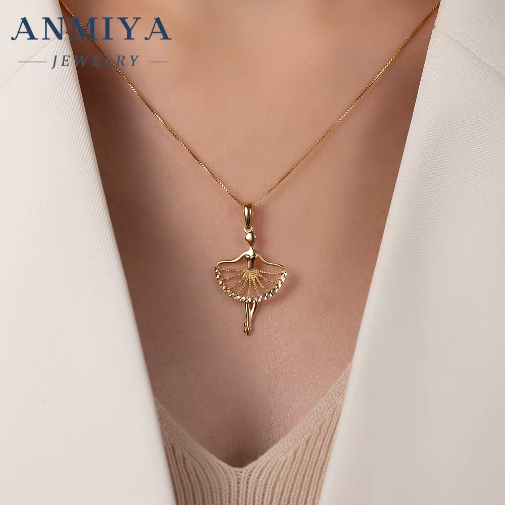 ANMIYA Royal Elegance Ballerina Pendant Necklace 18K Gold Plated Trendy Jewelry Necklace Weddings Parties Engagements