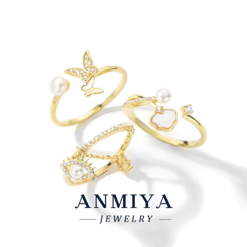 Fashion Design 925 Sterling Silver Evil of Eye Ring Open Adjustable Butterfly Finger Ring Engagement Rings for Women